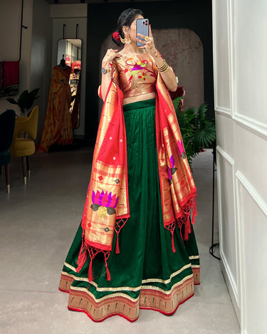 Green Colour Paithani Vichitra Silk Lehenga choli 4