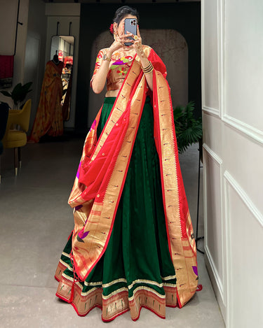 Green Colour Paithani Vichitra Silk Lehenga choli 5