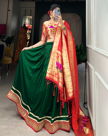 Green Colour Paithani Vichitra Silk Lehenga choli 9