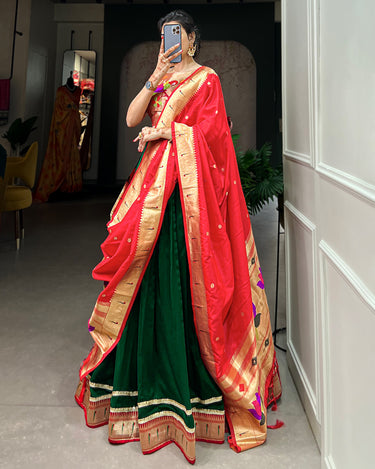 Green Colour Paithani Vichitra Silk Lehenga choli 7