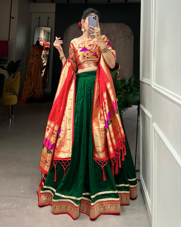 Green Colour Paithani Vichitra Silk Lehenga choli 8