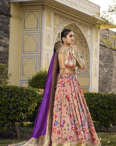 Peach Colour Jacquard Silk Paithani Lehenga Choli 2