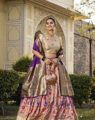 Peach Colour Jacquard Silk Paithani Lehenga Choli