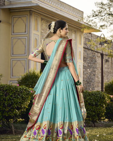 Sky blue Colour Jacquard Silk Paithani Lehenga Choli 1