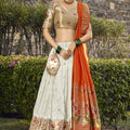 White Colour Jacquard Silk Paithani Lehenga Choli 1