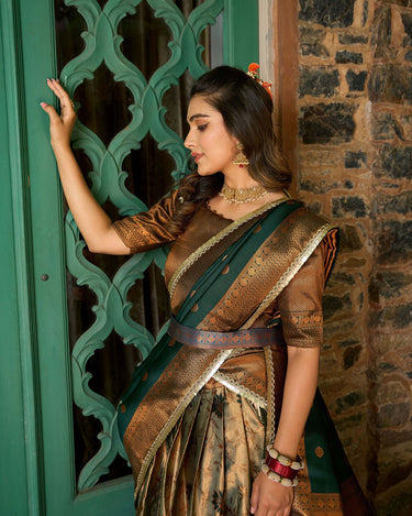 Green Colour Jacquard Silk Zari Weaving Work Pattu Lehenga Choli 4