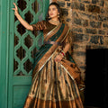 Green Colour Jacquard Silk Zari Weaving Work Pattu Lehenga Choli 1