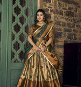 Green Colour Jacquard Silk Zari Weaving Work Pattu Lehenga Choli