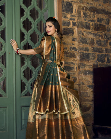 Green Colour Jacquard Silk Zari Weaving Work Pattu Lehenga Choli 5