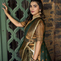 Green Colour Jacquard Silk Zari Weaving Work Pattu Lehenga Choli 3