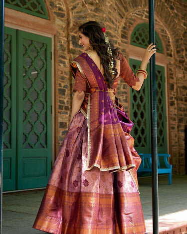Purple Colour Jacquard Silk Zari Weaving Work Pattu Lehenga Choli 2