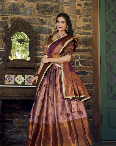 Purple Colour Jacquard Silk Zari Weaving Work Pattu Lehenga Choli 1