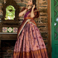Purple Colour Jacquard Silk Zari Weaving Work Pattu Lehenga Choli 3
