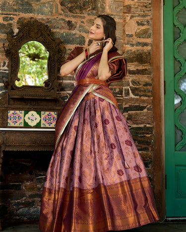 Purple Colour Jacquard Silk Zari Weaving Work Pattu Lehenga Choli 3