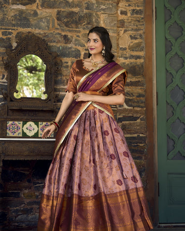 Purple Colour Jacquard Silk Zari Weaving Work Pattu Lehenga Choli