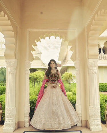 Beige Colour Heavy Sequins And Thread Embroidered work Lehenga Choli 1