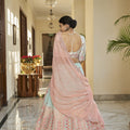 Bridal sky -peach art silk Thread with Sequince Embroidered With Mirror Work 2