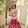 Peach-Deepink Bridal Thread with Sequince Embroidered Work