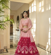 Peach-Deepink Bridal Thread with Sequince Embroidered Work