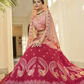 Peach-Deepink Bridal Thread with Sequince Embroidered Work 2
