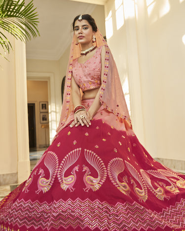 Peach-Deepink Bridal Thread with Sequince Embroidered Work 2