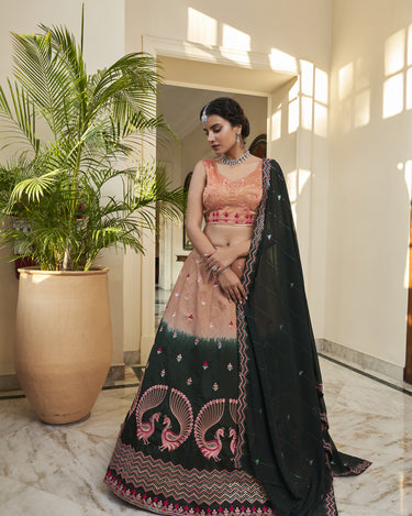 Bridal Rust Orange-Green Thread with Sequince Embroidered Work 1