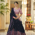 Dusty pink-Navy Bridal Sequence Embroidered Work Lehenga Choli 