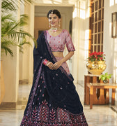 Dusty pink-Navy Bridal Sequence Embroidered Work Lehenga Choli 