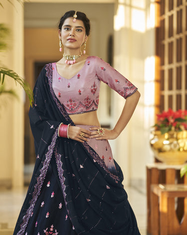 Dusty pink-Navy Bridal Sequence Embroidered Work Lehenga Choli 1
