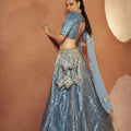 Dusty Sky Colour Bridal Seabury Print with Sequence Embroidery and Mirror Work Lehenga Choli 2