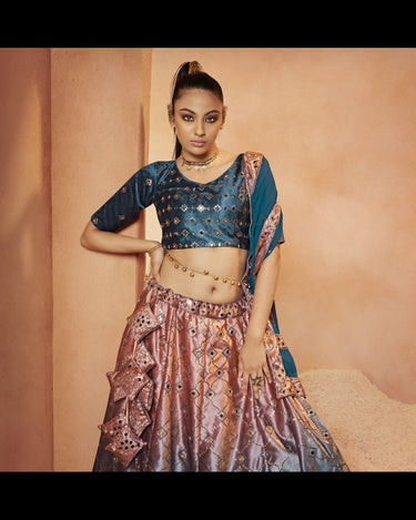 Teal Blue Designer Bridal Sequince Embroidered with all over mirror work Lehenga Choli 1