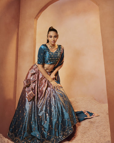 Teal Blue Designer Bridal Sequince Embroidered with all over mirror work Lehenga Choli 2