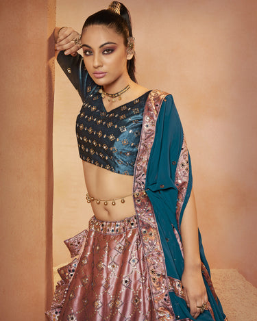Teal Blue Designer Bridal Sequince Embroidered with all over mirror work Lehenga Choli 3