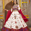 Pearl White Color Navratri Thread Embroidered with All Over Mirror Work 