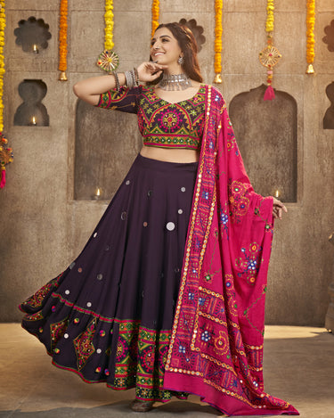 Designer Purple Color Navratri With Mirror Work Chaniya Choli 1