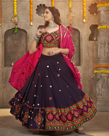 Designer Purple Color Navratri With Mirror Work Chaniya Choli 