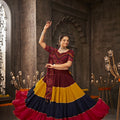 Maroon Traditional Lehenga choli features exquisite Navratri thread work and intricate mirror embroidery Choli 