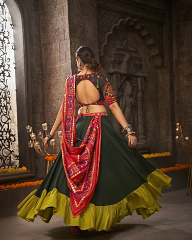 Green Color Navaratri Thread Embroidered With All Over Mirror Work Lehenga Choli 2