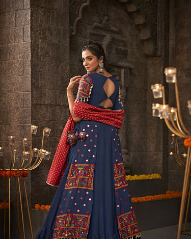 Blue Color Designer Navratri Thread Embroidered With All Over Mirror Work Lehenga Choli 3