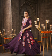 Purple Color Trending Navaratri Thread Embroidered With All Over Mirror Work Lehenga Choli