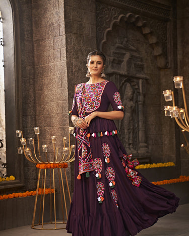 Purple Color Trending Navaratri Thread Embroidered With All Over Mirror Work Lehenga Choli 1