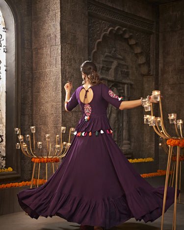 Purple Color Trending Navaratri Thread Embroidered With All Over Mirror Work Lehenga Choli 3