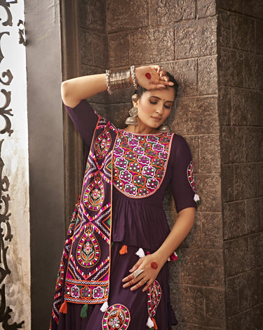 Purple Color Trending Navaratri Thread Embroidered With All Over Mirror Work Lehenga Choli 4