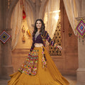 Mustered Yellow Trending Navaratri collection Thread Embroidered with all over mirror work choli 1