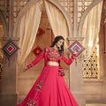 Trending Pink Color Navratri Thread Embroidered With All Over Mirror Work Lehenga Choli 1