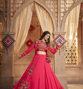 Trending Pink Color Navratri Thread Embroidered With All Over Mirror Work Lehenga Choli 1