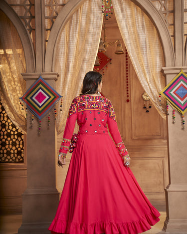 Trending Pink Color Navratri Thread Embroidered With All Over Mirror Work Lehenga Choli 2