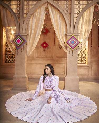 Lavender Color Navratri Jacquard Weaving Fabric Lehenga Choli 2