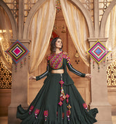 Special Navratri Green Color Thread Embroidered With All Over Mirror Work Lehenga Choli 