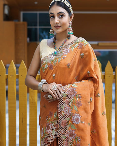 Orange Pure marks silk saree 1